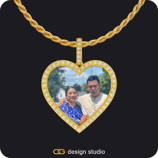 Custom Photo Pendant - Gold / Heart / Rope