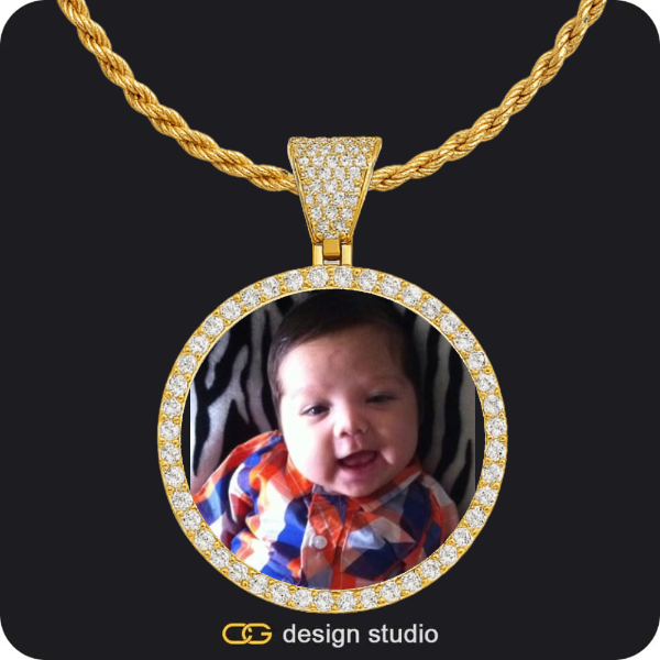 Custom Photo Pendant - Gold / Circle (4 cm) / Rope