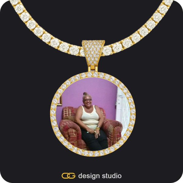 Custom Photo Pendant - Gold / Circle (3 cm) / Tennis