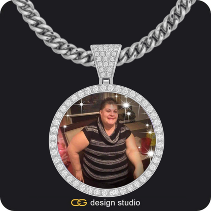 Custom Photo Pendant - Silver / Circle (4 cm) / Cuban (5mm),Custom Photo Pendant - Silver / Wings / Cuban (3mm),Custom Photo Pendant - Silver / Wings / Rope,Custom Photo Pendant - Silver / Wings / Rope