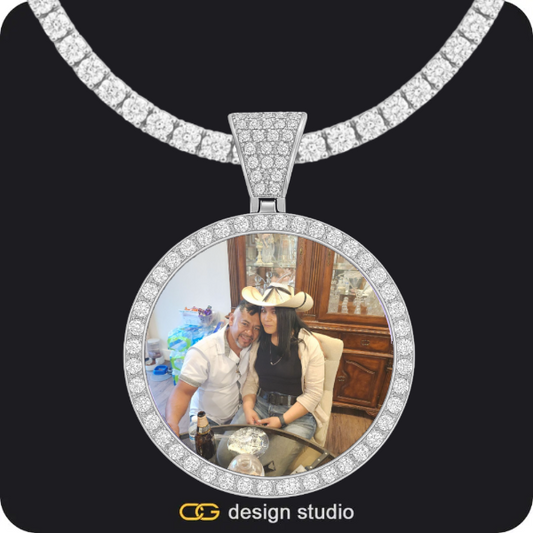 Custom Photo Pendant - Silver / Circle (4 cm) / Tennis