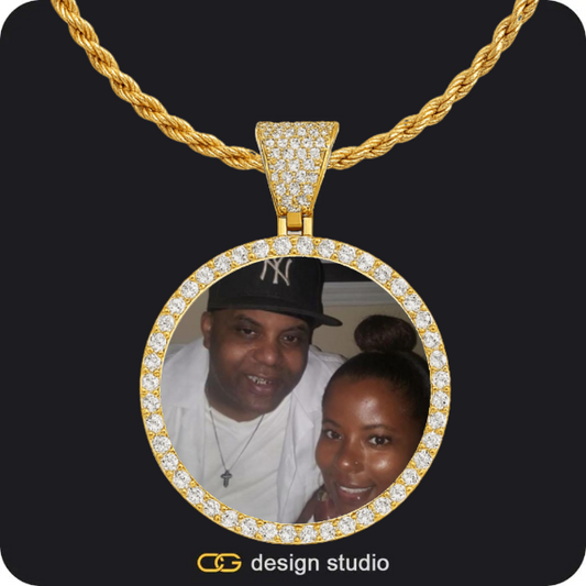 Custom Photo Pendant - Gold / Circle (4 cm) / Rope