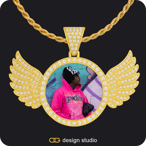 Custom Photo Pendant - Gold / Wings / Rope