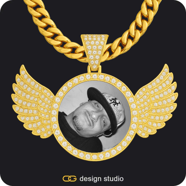 Custom Photo Pendant - Gold / Circle (3 cm) / Rope,The Spotlight Double Plated Name Necklace,Custom Photo Pendant - Silver / Heart / Cuban (5mm),Custom Photo Pendant - Gold / Wings / Cuban (10mm)