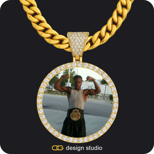 Custom Photo Pendant - Gold / Circle (4 cm) / Cuban (10mm)