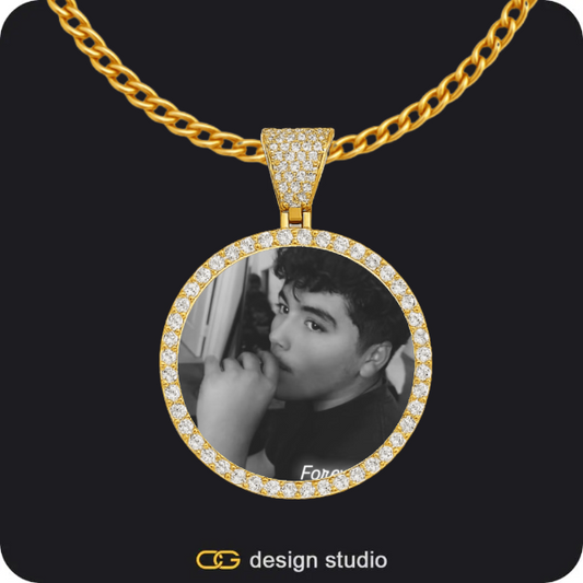 Custom Photo Pendant - Gold / Circle (3 cm) / Cuban (3mm)