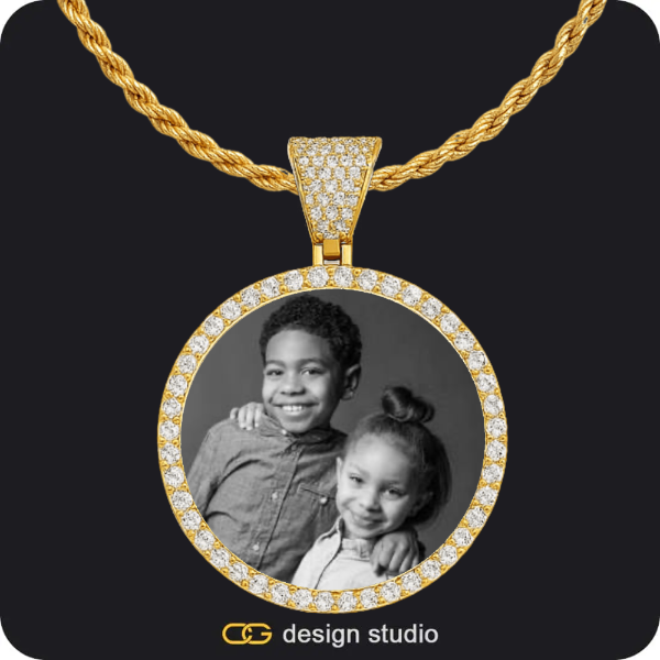 Hexagon initial necklace - W,Custom Photo Pendant - Gold / Circle (4 cm) / Rope