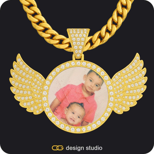 Custom Photo Pendant - Gold / Wings / Cuban (10mm)