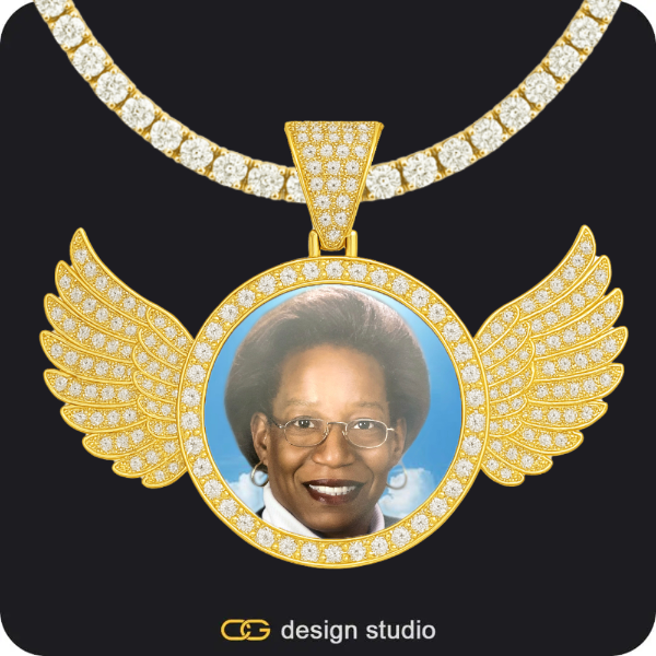 Custom Photo Pendant - Gold / Wings / Tennis,Hexagon initial necklace - W