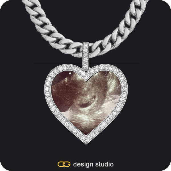 Custom Photo Pendant - Silver / Heart / Cuban (10mm),Butterfly initial necklace - V
