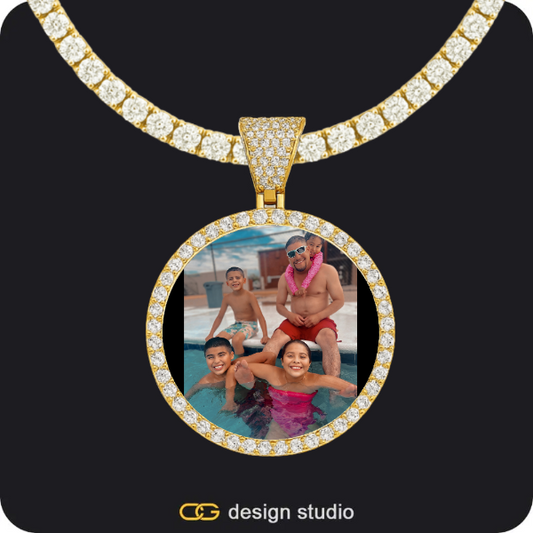 Custom Photo Pendant - Gold / Circle (3 cm) / Tennis
