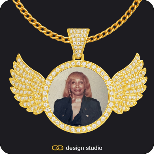 Custom Photo Pendant - Gold / Wings / Cuban (3mm)