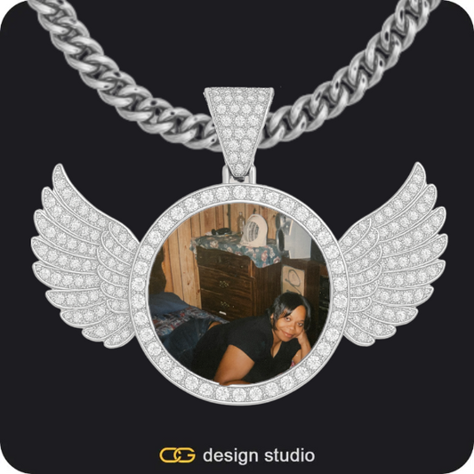 Custom Photo Pendant - Silver / Wings / Cuban (5mm)