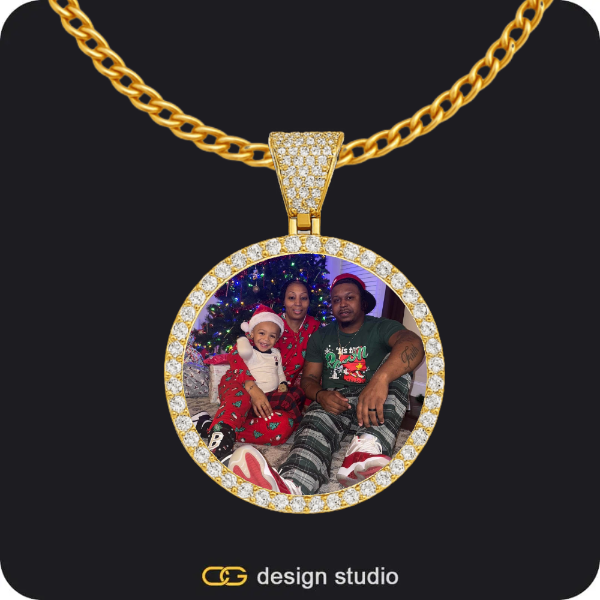 Butterfly initial necklace - V,Custom Photo Pendant - Silver / Circle (3 cm) / Cuban (3mm),Custom Photo Pendant - Gold / Circle (3 cm) / Cuban (3mm)