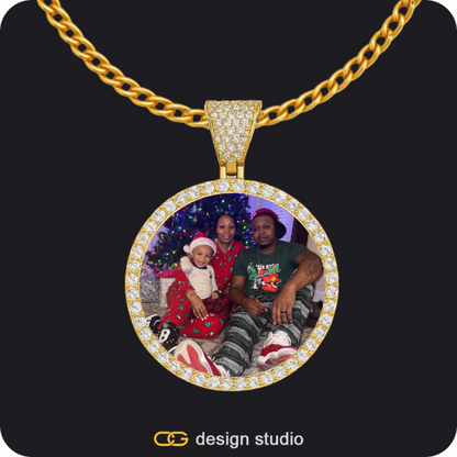 Butterfly initial necklace - V,Custom Photo Pendant - Silver / Circle (3 cm) / Cuban (3mm),Custom Photo Pendant - Gold / Circle (3 cm) / Cuban (3mm)