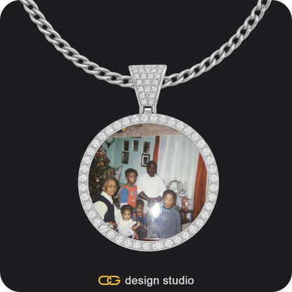 Butterfly initial necklace - V,Custom Photo Pendant - Silver / Circle (3 cm) / Cuban (3mm),Custom Photo Pendant - Gold / Circle (3 cm) / Cuban (3mm)
