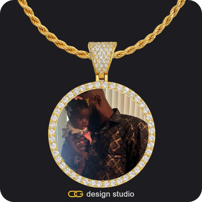 Custom Photo Pendant - Gold / Rectangle / Rope,Custom Photo Pendant - Gold / Circle (4 cm) / Rope
