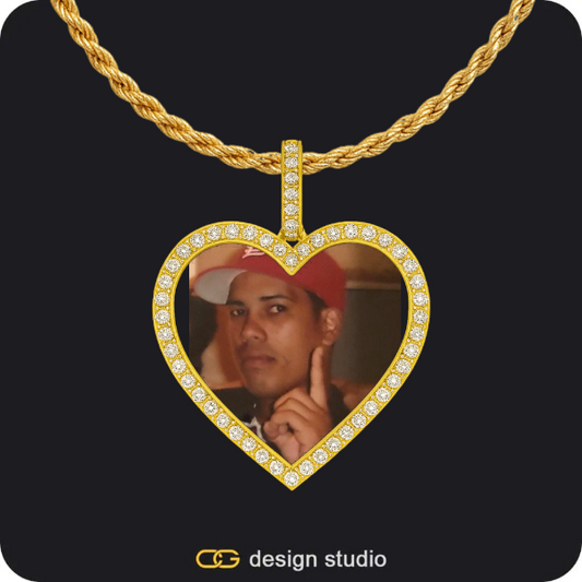 Custom Photo Pendant - Gold / Heart / Rope