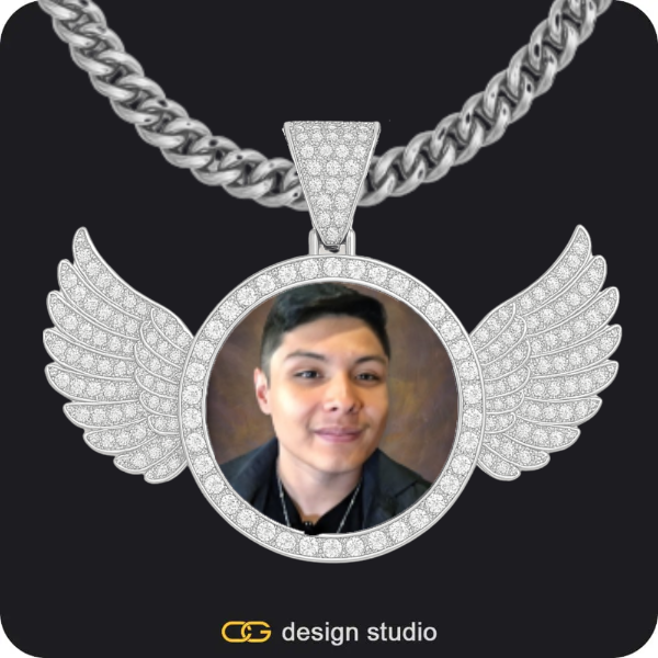 Custom Photo Pendant - Silver / Wings / Cuban (5mm)