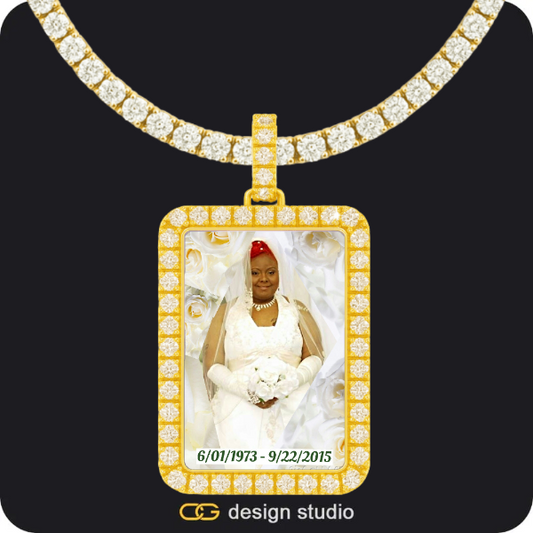 Custom Photo Pendant - Gold / Rectangle / Tennis