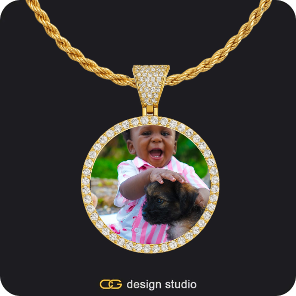 Hexagon initial necklace - X,Custom Photo Pendant - Gold / Circle (3 cm) / Rope