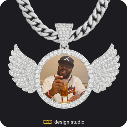 Custom Photo Pendant - Silver / Wings / Cuban (10mm)