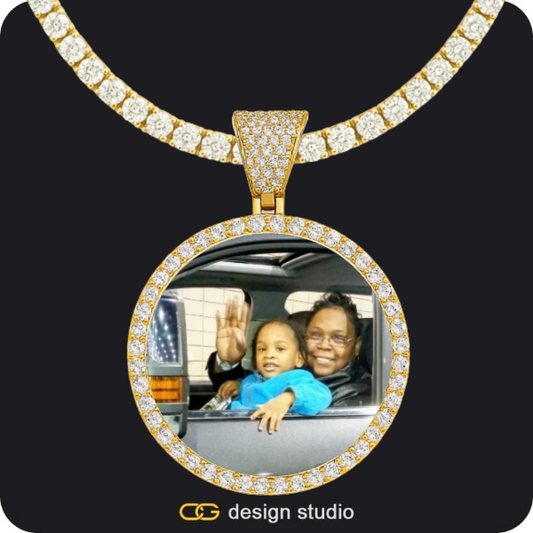 Custom Photo Pendant - Gold / Circle (4 cm) / Tennis