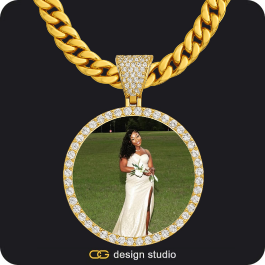 Custom Photo Pendant - Gold / Circle (4 cm) / Cuban (10mm)