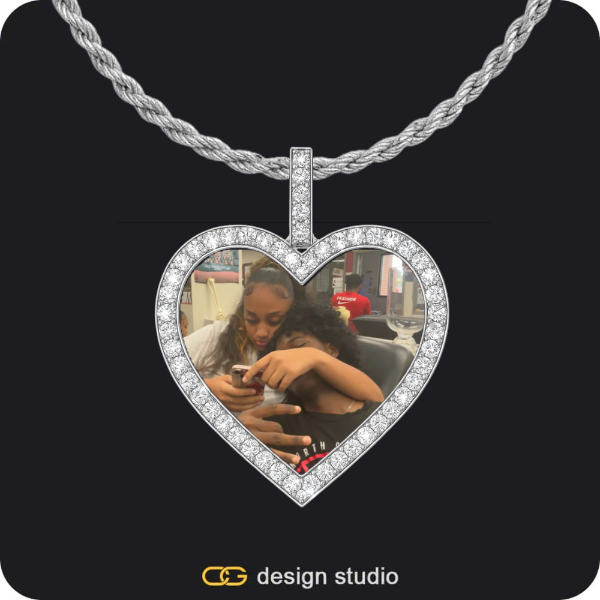 Custom Photo Pendant - Silver / Heart / Rope