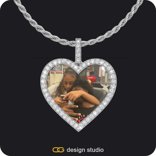 Custom Photo Pendant - Silver / Heart / Rope