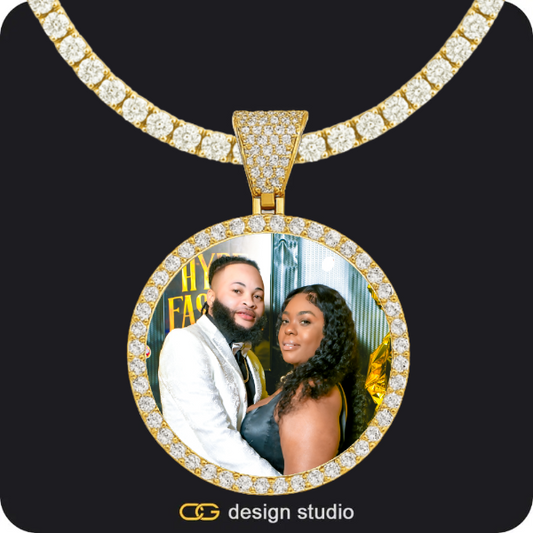 Custom Photo Pendant - Gold / Circle (4 cm) / Tennis