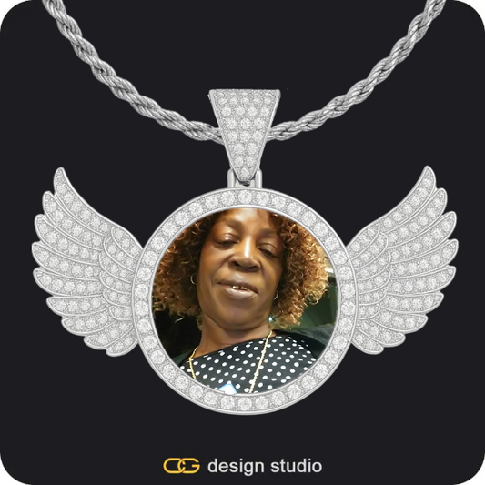Custom Photo Pendant - Silver / Wings / Rope