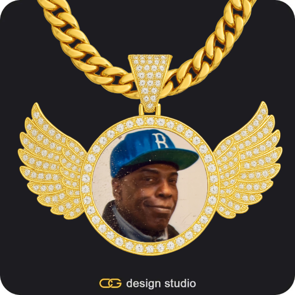 Custom Photo Pendant - Gold / Wings / Cuban (10mm)