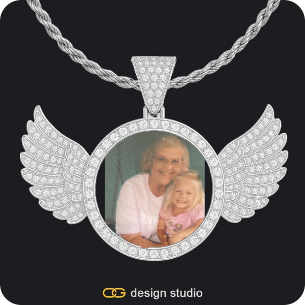 Custom Photo Pendant - Silver / Wings / Rope
