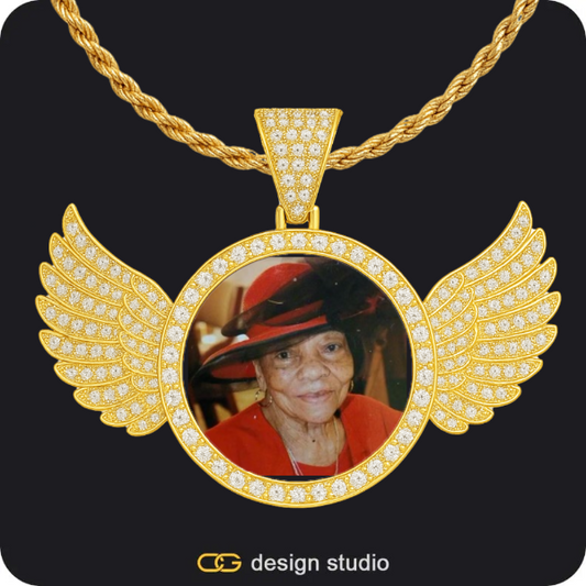 Custom Photo Pendant - Gold / Wings / Rope