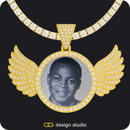 Custom Photo Pendant - Gold / Wings / Tennis