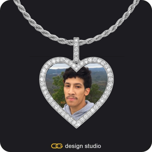 Custom Photo Pendant - Silver / Heart / Rope