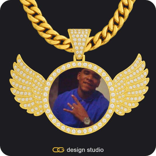 Custom Photo Pendant - Gold / Wings / Cuban (10mm)