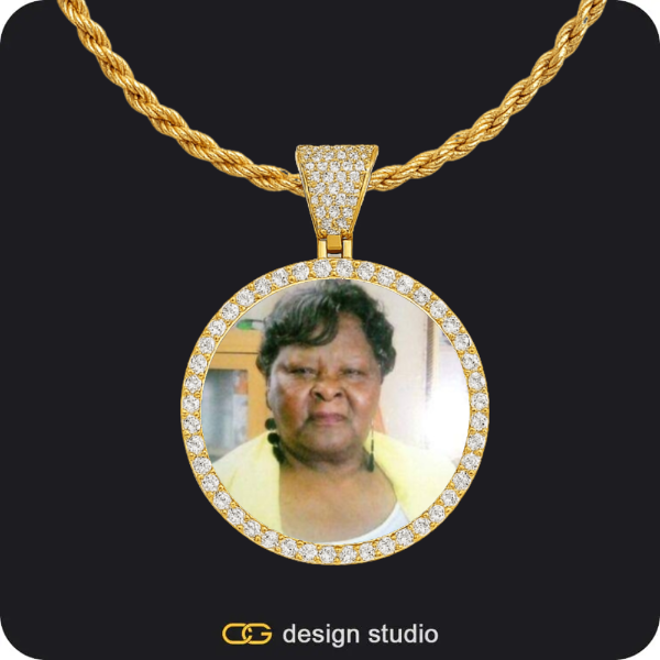 Hexagon initial necklace - Q,Custom Photo Pendant - Gold / Circle (3 cm) / Rope