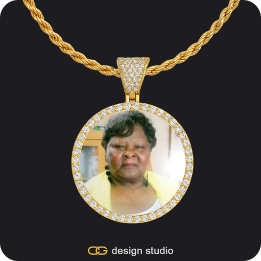 Hexagon initial necklace - Q,Custom Photo Pendant - Gold / Circle (3 cm) / Rope