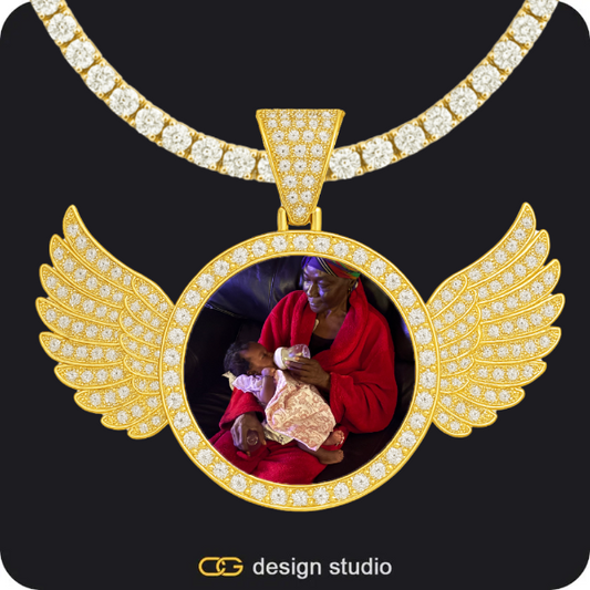 Custom Photo Pendant - Gold / Wings / Tennis