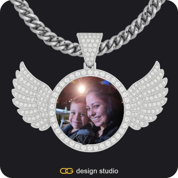 Custom Photo Pendant - Silver / Wings / Cuban (5mm)