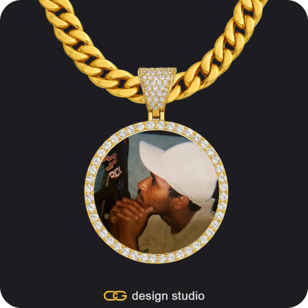 Custom Photo Pendant - Gold / Circle (3 cm) / Cuban (10mm)