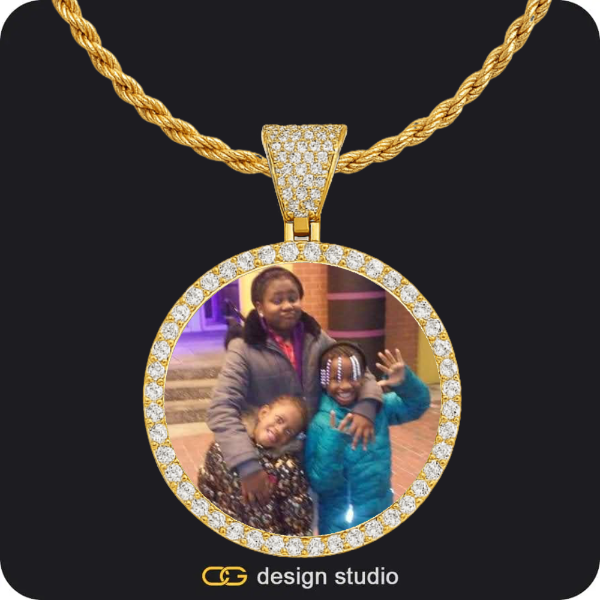 Custom Photo Pendant - Gold / Circle (4 cm) / Rope