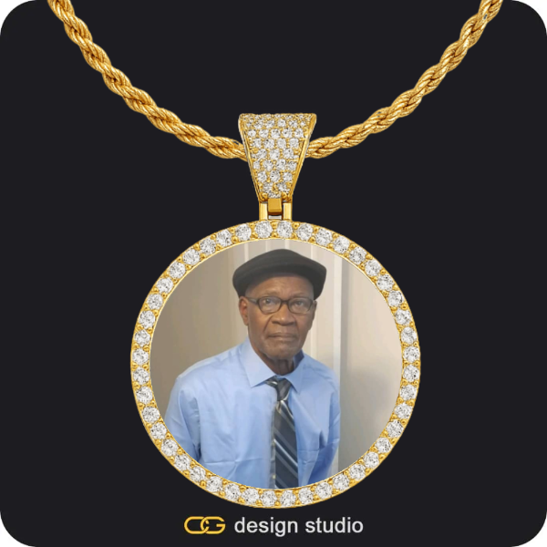 Custom Photo Pendant - Gold / Circle (4 cm) / Cuban (10mm),Custom Photo Pendant - Gold / Circle (4 cm) / Rope