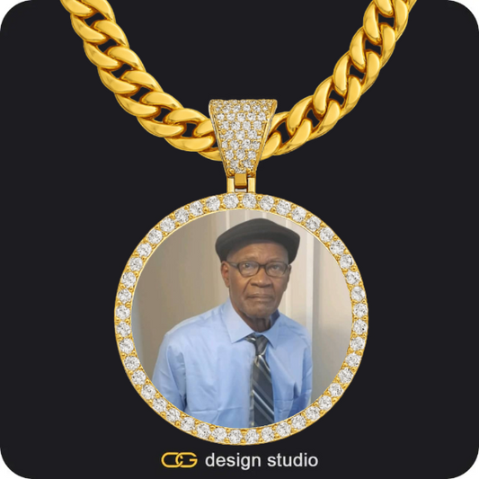 Custom Photo Pendant - Gold / Circle (4 cm) / Cuban (10mm),Custom Photo Pendant - Gold / Circle (4 cm) / Rope