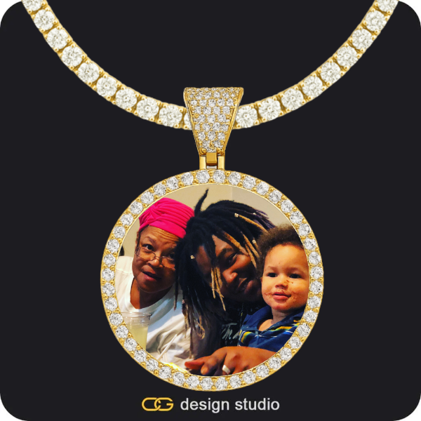 Rectangle Initial necklace - Z,Custom Photo Pendant - Gold / Circle (4 cm) / Tennis