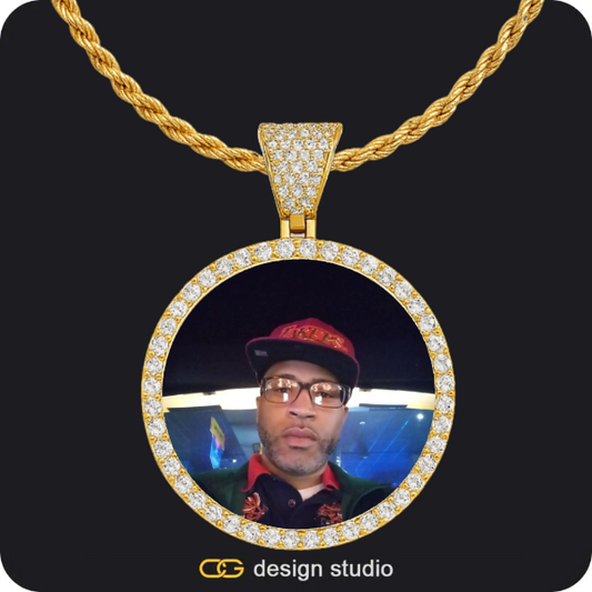 Custom Photo Pendant - Gold / Circle (4 cm) / Rope