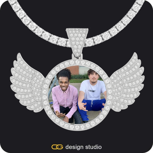Custom Photo Pendant - Silver / Wings / Tennis