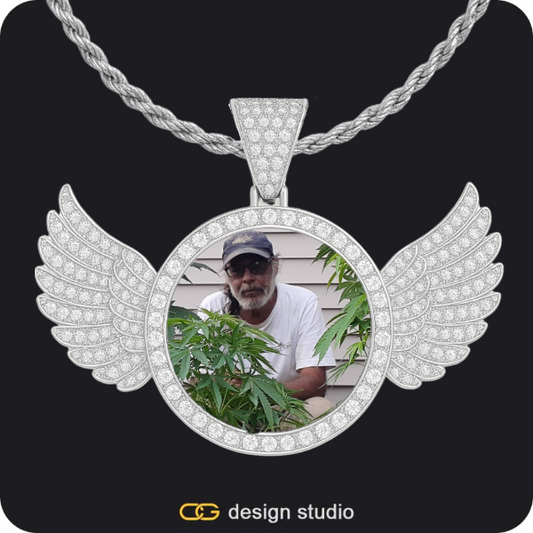 Custom Photo Pendant - Silver / Wings / Rope